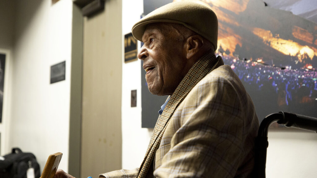 Charlie Burrell makes a visit to the Colorado Music Hall of Fame in celebration of his 101st birthday. Oct. 2, 2021.