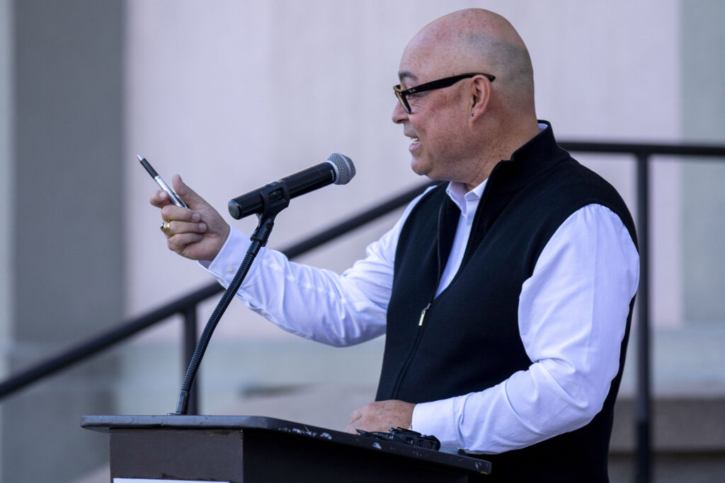 University of Colorado Regent Nolbert Chavez speaks during a celebration of new scholarship opportunities for decendants of people forced out of Auraria in the 1960s to make way for the shared campus that exists there today. Nov. 4, 2021.