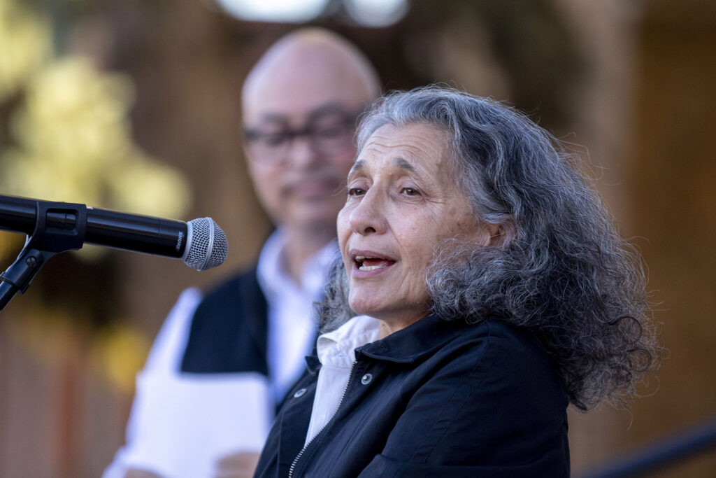 Former Auraria resident Frances Torres speaks during a celebration for new scholarship opportunities for famlies like hers who were forced to leave the neighborhood to make way for the shared campus. Nov. 4, 2021.