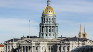 A view of the Colorado Capitol from Denver Public Library's central library. Dec. 23, 2021.