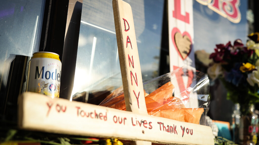 A memorial, including on his van, has taken shape for Danny Scofield, a 38-year-old tattoo artist and father who was killed at the Lucky 13 tattoo shop in Lakewood on Monday, Dec. 27, 2021.