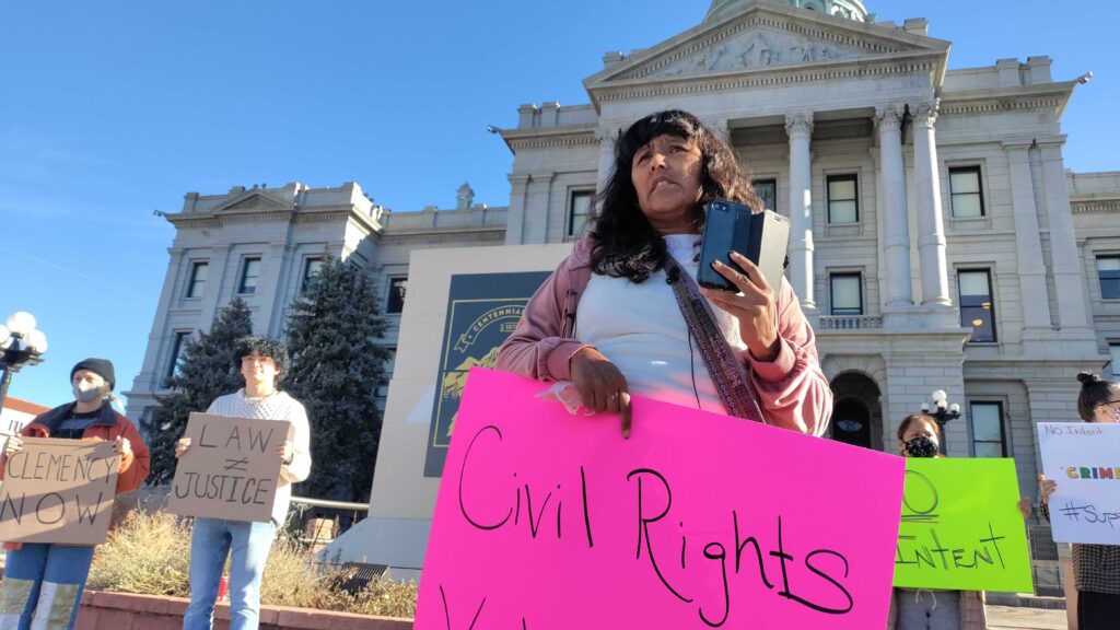 Jeanette Vizguerra, a local immigrant rights activist, addressed a crowd of reporters Monday at the Capitol during a rally supporting Rogel Lazaro Aguilera-Mederos, the driver of the semi-truck that crashed in 2019, killing four people.
