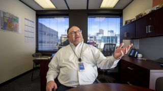 Armando Saldate in his office in Denver's public safety headquarters at Cherokee Street and 13th Avenue. Jan. 11 2022.