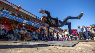 Bakemono dances during a Japanese Arts Network Cultural Mixtape performance during Lunar New Year festivities at the Far East Center on Federal Boulevard. Feb. 5, 2022.
