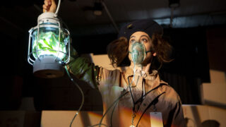 Theatre Artibus co-founder Meghan Frank in character on the set of "Inbox" at the Savoy in Five Points. March 2, 2022.