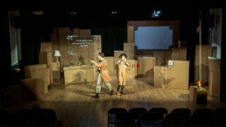 Buba Basishvili and Meghan Frank on the set of "Inbox" at the Savoy in Five Points. March 2, 2022.