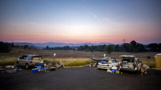 Dusk falls over the Colorado Safe Parking Initiative's site at Arvada Covenant Church. Sept. 8, 2021.