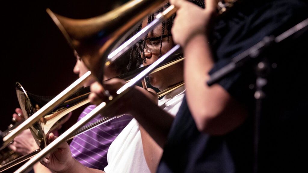 North High School's jazz band plays MCA Denver's first show of a long-term lease at the historic Holiday Theater in Highland. April 7, 2022.