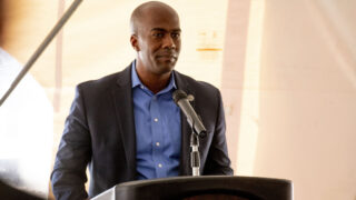 City Council member Chris Herndon speaks during a groundbreaking ceremony for Mercy Housing's Rose on Colfax development in Denver's East Colfax neighborhood. April 7, 2022.