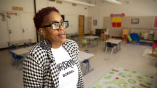 Shaniq Wells in her before- and after-school classroom at Trevista at Horace Mann in Sunnyside. April 8, 2022.