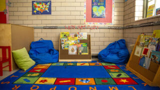A play area inside Shaniq Wells' before- and after-school childcare classroom at Trevista at Horace Mann in Sunnyside. April 8, 2022.