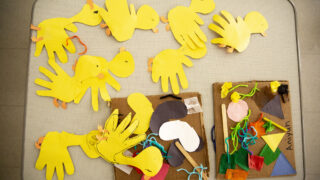 Evidence of arts and crafts inside Shaniq Wells' before- and after-school childcare classroom at Trevista at Horace Mann in Sunnyside. April 8, 2022.