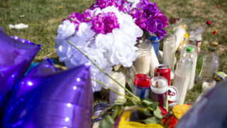The remnants of a vigil for Gary Arellano in La Alma-Lincoln Park. April 29, 2022.