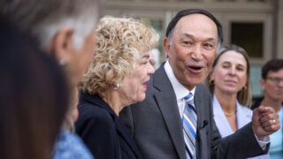 Arslan Guney, the "mayor of pickleball," celebrates that a case brought against him by Denver Parks and Recreation was dropped by a judge at the Van-Cise Simonet courthouse downtown. May 11, 2022.
