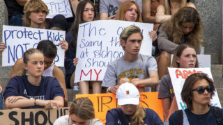DPS students hold a rally against gun violence on the state Capitol steps. May 27, 2022.