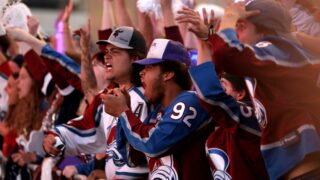 Colorado Avalanche fans cheer at the Auraria watch party in Denver during Game 5, Friday, June 24.