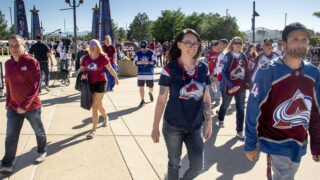 Crowds stream into Ball Arena before the Avalanche's first Stanley Cup Final game against the Tampa Bay Lightning. June 15, 2022.