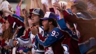 Avalanche fans go nuts after a goal during a Stanley Cup game five watch party on the Auraria Campus. June 24, 2022.