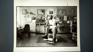 Stanley Stewart in his 3330 Dahlia St. business, Stanley's Hare Shop. Jan. 17, 1992.