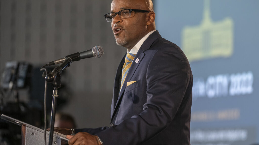 Denver Mayor Michael B. Hancock during the 2022 State of the City address.