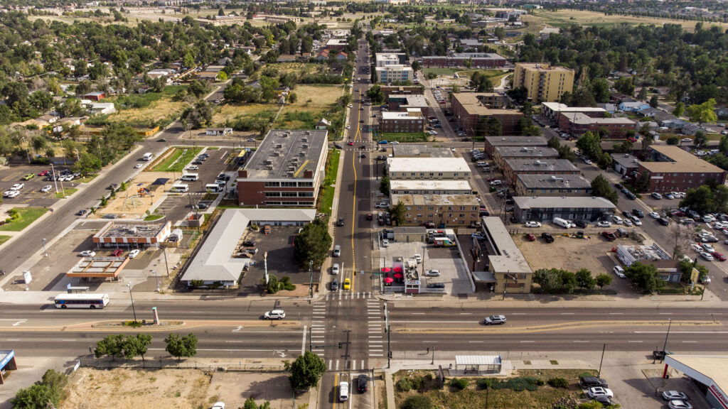 Colfax Avenue's intersection with Yosemite Street, the border of Denver and Aurora. Aug. 4, 2022.
