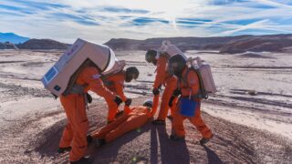 University of Colorado students tend to an injured crewmate during a simulation exercise in southern Utah. This class will be offered as part of CU's new joint MA/MS space travel program.