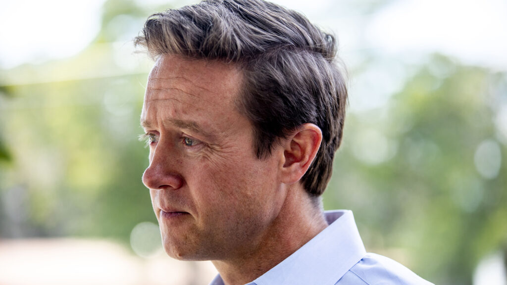 Mike Johnston attends a kickoff event for "Yes on Proposition 123," support for a ballot measure that would increase funding for affordable housing in Colorado. Sept. 13, 2022.