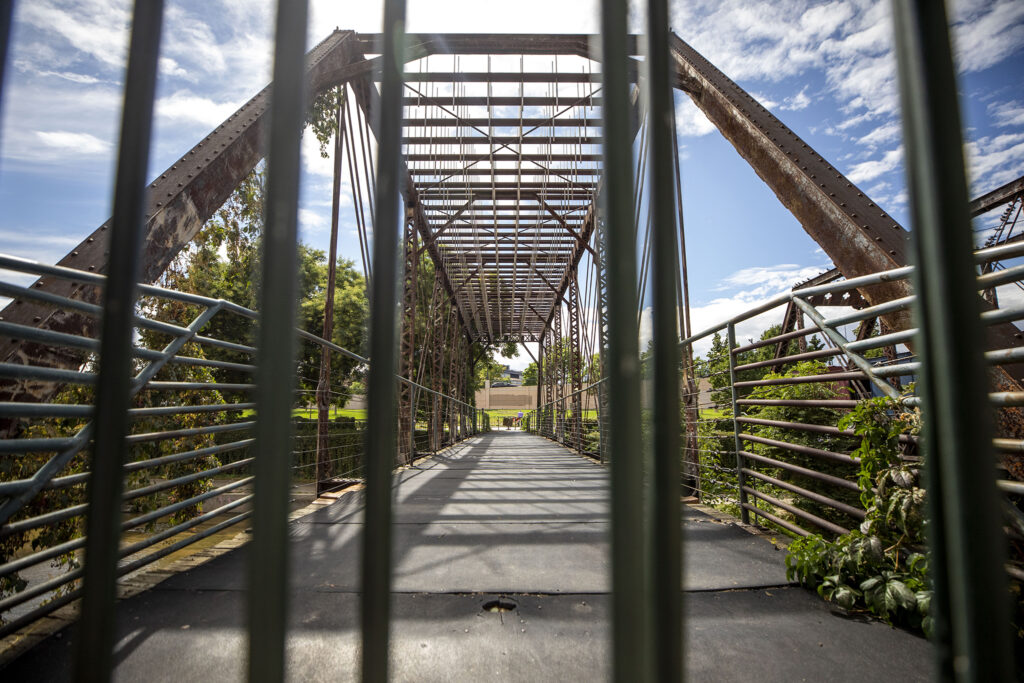 An old bridge over the Cherry Creek Trail downtown that has been closed due to structural issues. Sept. 14, 2022.