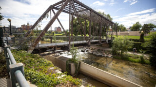 An old bridge over the Cherry Creek Trail downtown that has been closed due to structural issues. Sept. 14, 2022.