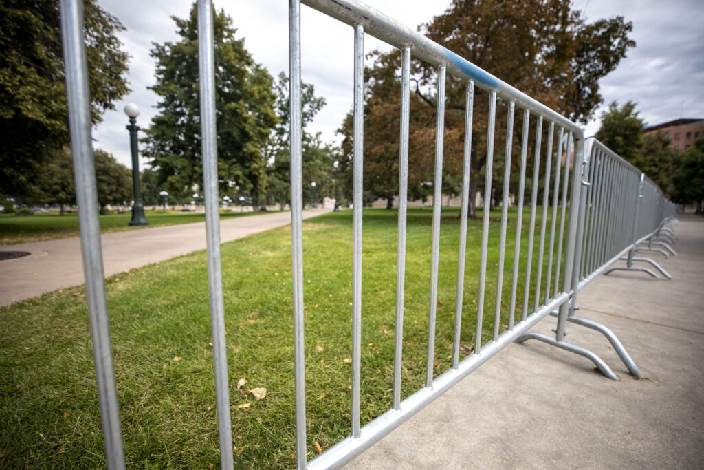 Fencing around Civic Center Park. Sept. 14, 2022.