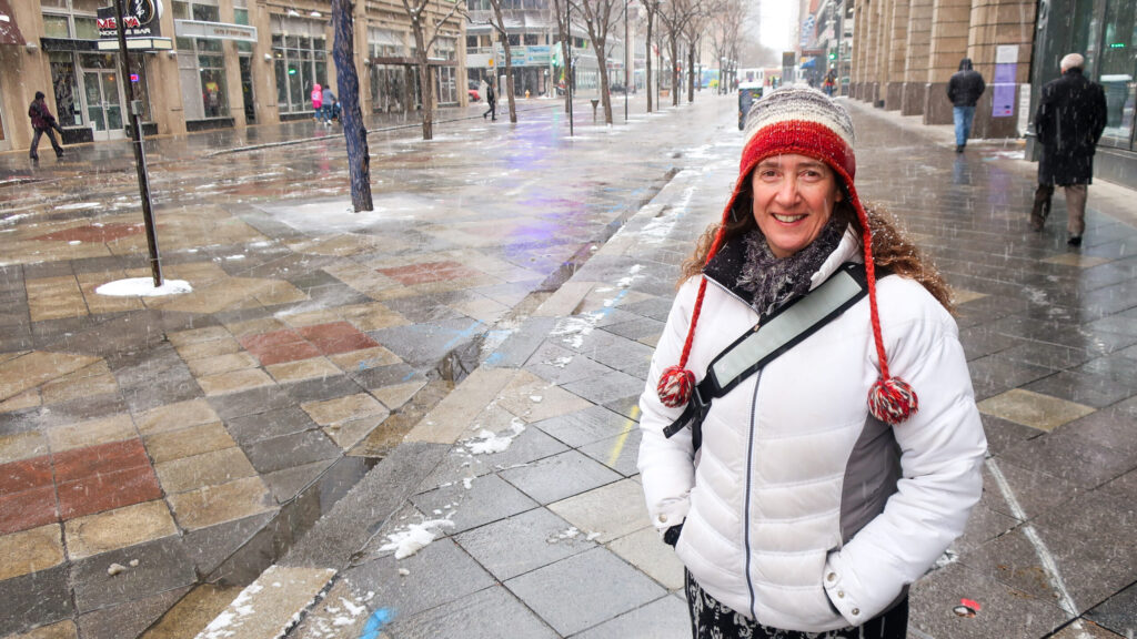 Jill Locantore stands on what is perhaps Denver's most famous sidewalk: the 16th Street Mall in downtown on Thursday, Nov. 17, 2022.