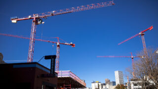 Cranes over Denver's "golden triangle." Oct. 29, 2022.