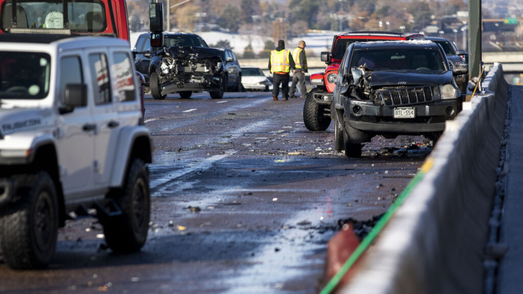 The aftermath of a massive pileup on 6th Avenue near Kalamath Street. Nov. 4, 2022.