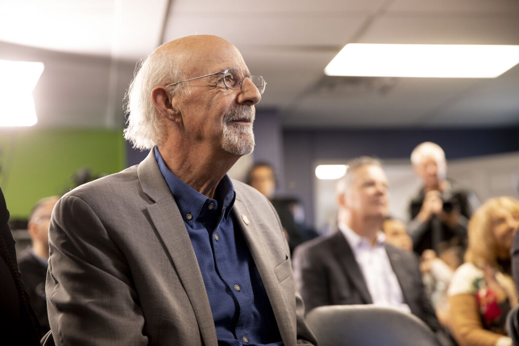 Denver City Council member Paul Kashmann attends a press conference and ribbon cutting for the new "free grocery store" at Place Bridge Academy in Washington Virginia Vale. Nov. 9, 2022.