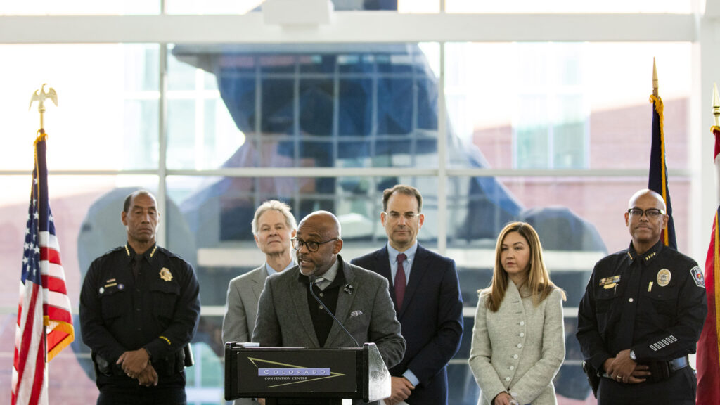 Mayor Michael Hancock speaks at press conference on public safety at the Colorado Convention Center. Nov. 10, 2022.