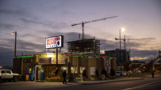 The sun rises over the Butcher Block Cafe's location on 38th Street, just off Brighton Boulevard. Nov. 11, 2022.