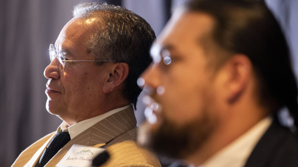 Aurelio Martinez participates in a mayoral candidate forum at the former Park Hill Golf Course. Nov. 16, 2022.