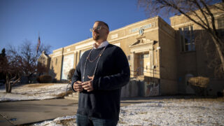 David Stevens, a contender in the 2023 Denver mayoral race, stands by Fairview Elementary in Sun Valley, which was one of ten schools slated to be closed by Denver Public Schools, one reason he decided to run. Nov. 29, 2022.