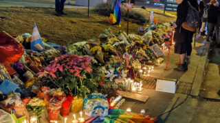 A makeshift memorial for victims of the Club Q shooting in Colorado Springs on Nov. 20, 2022.