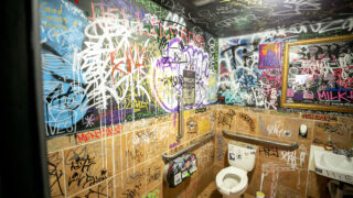 The non-murder-themed bathroom at the Crypt in City Park West. Jan. 20, 2023.