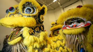 Colorado Asian Cultural Heritage Center lion dancers do their thing at a campaign event for mayoral candidate Leslie Herod. Jan. 21, 2023.