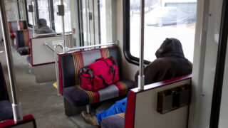 Inside a RTD W Line train heading into Denver from Lakewood. Jan. 27, 2023.