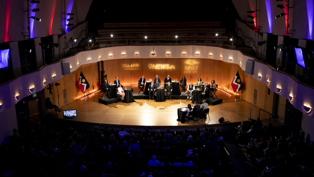 9News' televised mayoral debate at the Auraria Campus' King Center. Feb. 16, 2023.