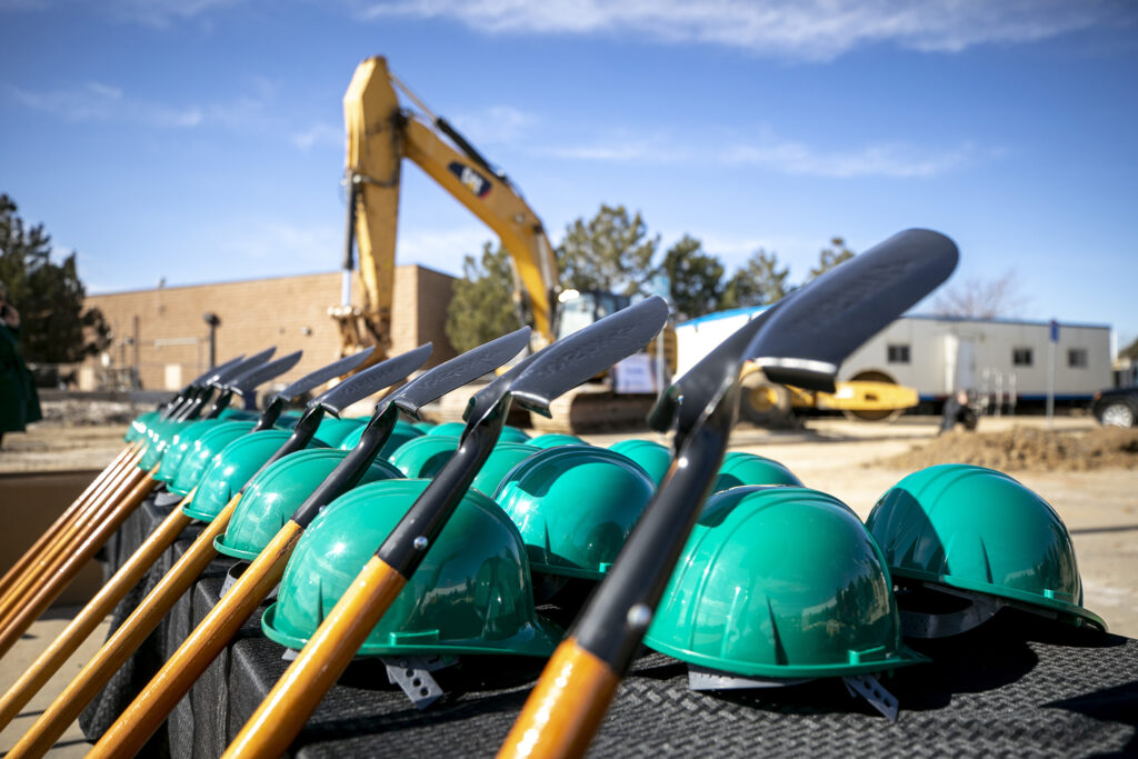 Shovels are ready for a groundbreaking for the FreshLo grocery and community project in Montbello. March 2, 2023.
 Kevin J. Beaty/Denverite