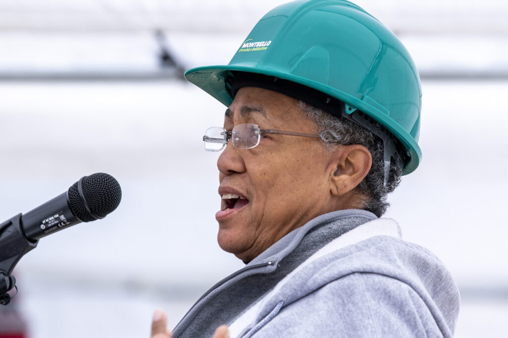 Taleah Howard speaks during a groundbreaking for the FreshLo grocery and community project in Montbello. March 2, 2023. Kevin J. Beaty/Denverite