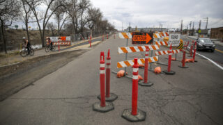 The South Platte River Trail underpass beneath Alameda Avenue is closed until further notice for a bridge replacement. April 8, 2023.