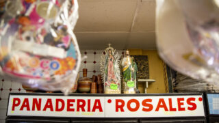 Religious items for sale inside Panaderia Rosales Bakery on 32nd Avenue. April 10, 2023.