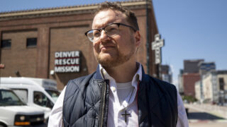 Kyle Fischler stands in front of the Denver Rescue Mission on July 7, 2023.