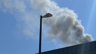 Smoke from the Sheraton Hotel in downtown Denver.